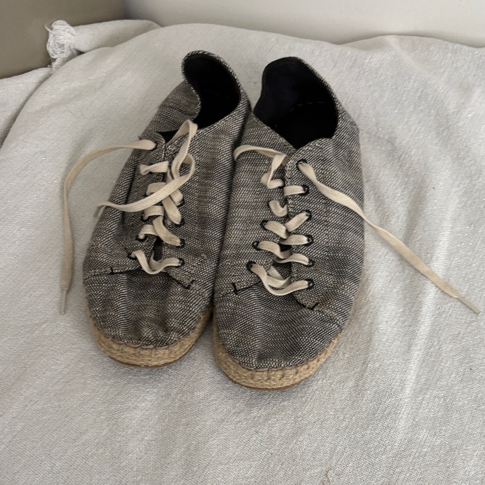 Toms Black and Cream Espadrille Lace-Up Sneakers